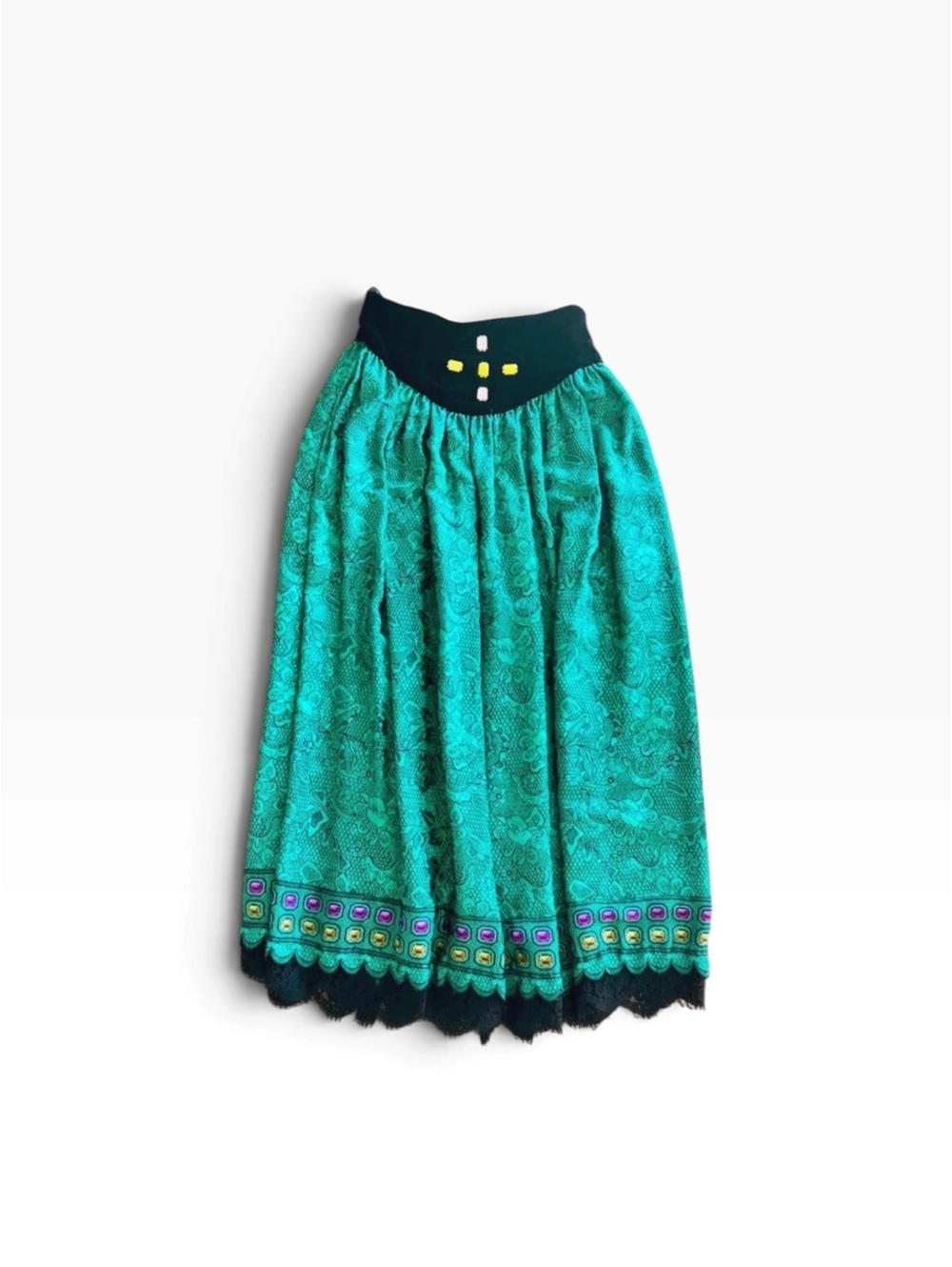 Vintage Oscar de la Renta 100% Silk Turquoise Midi Skirt